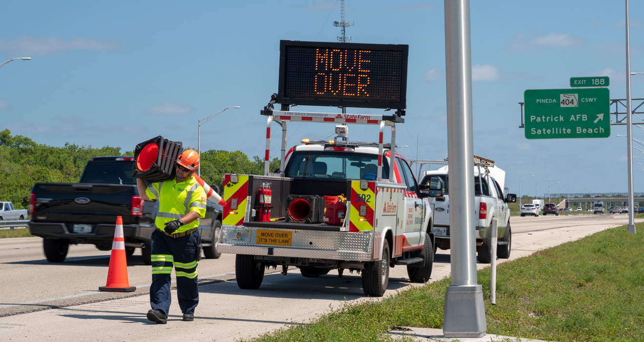 Road Ranger Deploying Cones along the Roadway